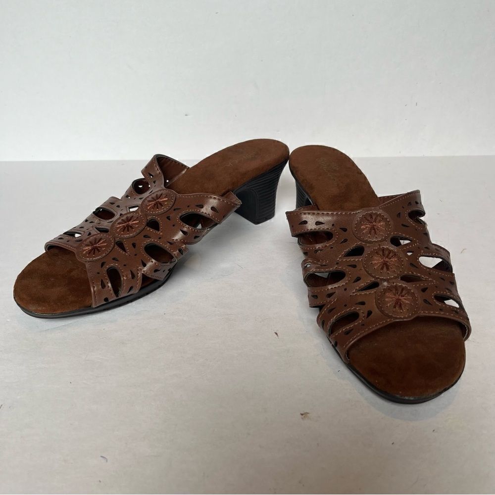 S Bicca Women's Heeled Sandals Brown Cutout Size 9W